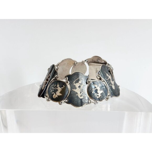 Rare Siam Sterling Silver Chainlink Paneled 30's 925 Vintage Chunky Bracelet - Picture 14 of 15